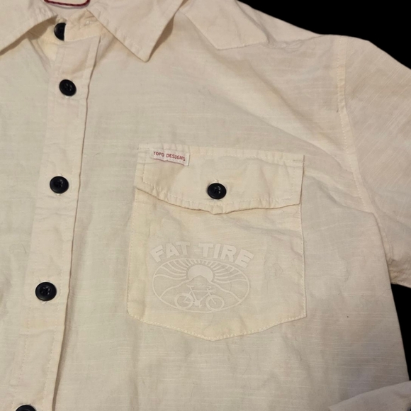 Topo Designs × Fat Tire Beer Men's Large Long Sleeve Button Cotton Shirt White - Picture 6 of 9
